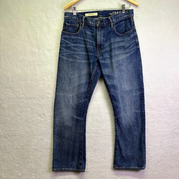Gap 1969 Distressed Dark Wash Bootcut Jean Men's Size 30x29 - Picture 1 of 12